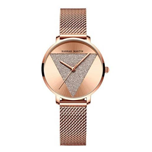 Allskid-Orologi allskid donna elegante orologi triangolo pattern acciaio inossidabile mesh cinturino quarzo orologi da polso (33mm, oro rosa)