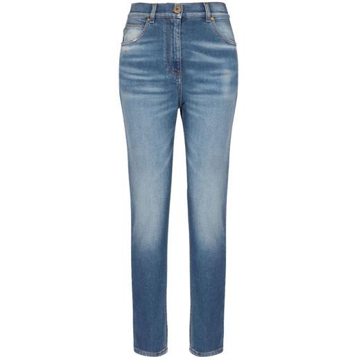 Balmain jeans slim con placca logo - blu