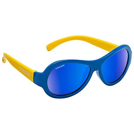 Cressi scooby kid's sunglasses, occhiali da sole unisex bambino, giallo/balena/lenti specchiate blu, 0-2 anni