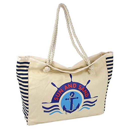 Miss Beach xxl borsa da spiaggia - volume 40 l - vacanza - borsa da mare con cerniera - shopper in tela - colore blu jeans