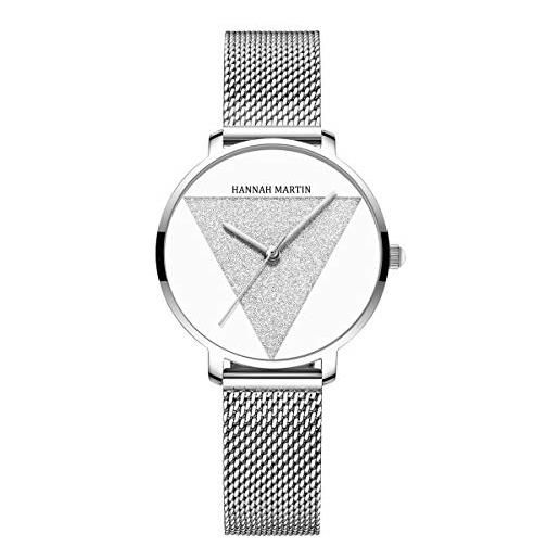 Allskid-Orologi allskid donna elegante orologi triangolo pattern acciaio inossidabile mesh cinturino quarzo orologi da polso (33mm, argento)