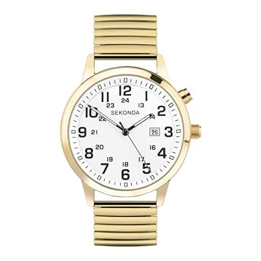 Sekonda easy reader - orologio al quarzo da uomo, 46 mm, con display analogico della data, cinturino in acciaio inox, colore: bianco, oro, bracciale