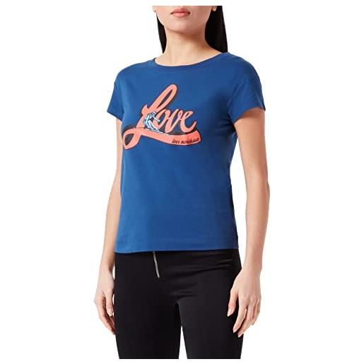 Love Moschino boxer fit a maniche corte con stampa love sky t-shirt, azzurro, 44 donna