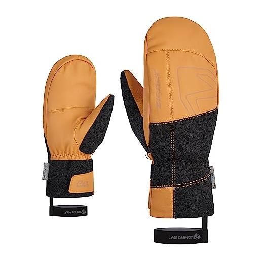 Ziener ganghofero - guanti da sci da uomo, per sport invernali, extra caldi, senza pfc in lana marrone chiaro 10,5
