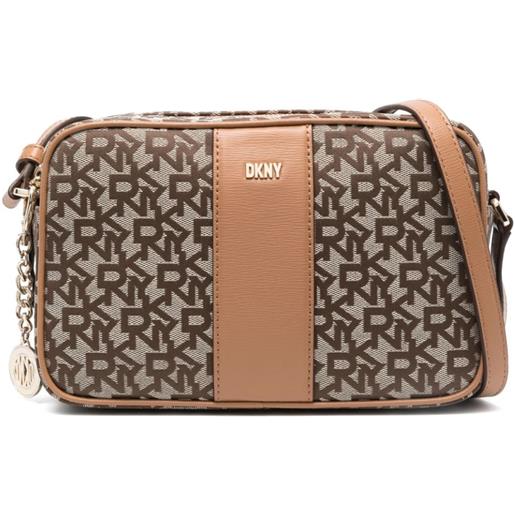 DKNY borsa a tracolla con motivo monogramma - marrone