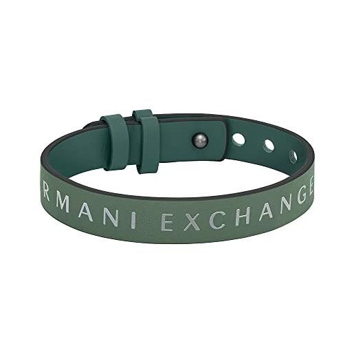 Armani Exchange bracciale da uomo, lunghezza: 250mm, larghezza: 13mm bracciale in pelle verde, axg0109040