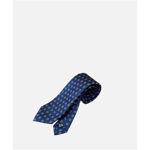 Ulturale cravatta 3 pieghe english, 100% seta jacquard, blu fiori gialli