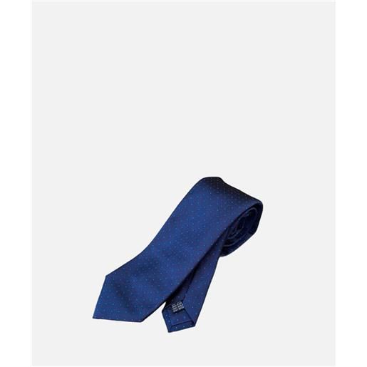 Ulturale cravatta 3 pieghe english, 100% seta jacquard, blu pallini rossi
