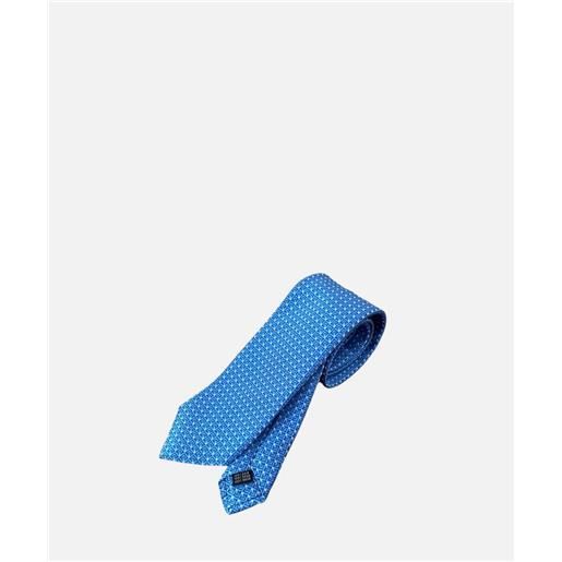 Ulturale cravatta 3 pieghe english, 100% seta jacquard, pattern azzurro