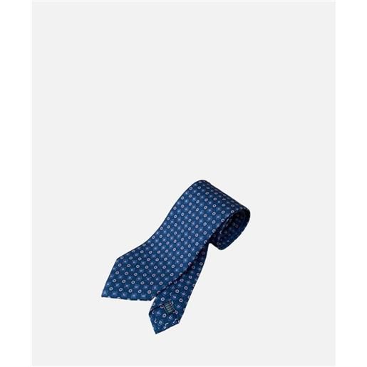 Ulturale cravatta 3 pieghe english, 100% seta stampata, blu fiori oro rosso