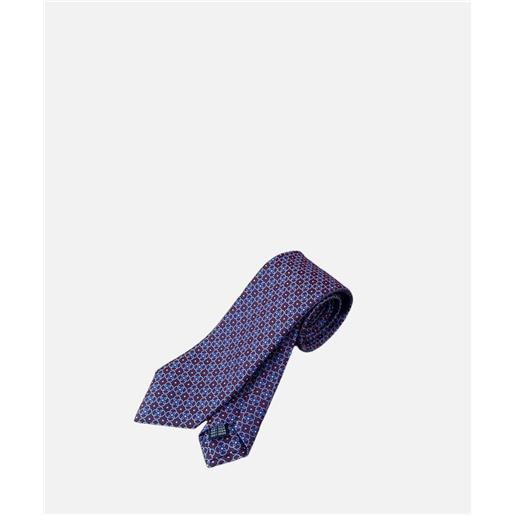 Ulturale cravatta 3 pieghe english, 100% seta jacquard, bordeaux fiori azzurri