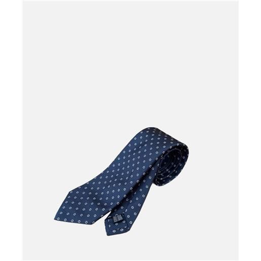 Ulturale cravatta 3 pieghe english, 100% seta jacquard, blu scuro fiorellini