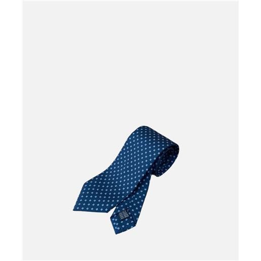 Ulturale cravatta 3 pieghe english, 100% seta stampata, blu fiori bianco azzurro