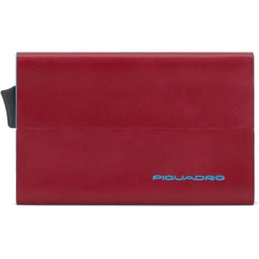 Piquadro blue square compact wallet banconote, pelle rosso