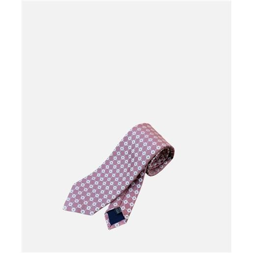 Ulturale cravatta tre pieghe classic, seta jacquard, rosa fiori bianchi