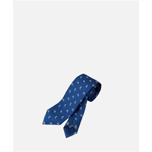 Ulturale cravatta tre pieghe classic, seta jacquard, blu giglio bianco