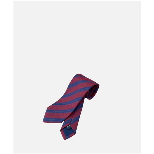 Ulturale cravatta tre pieghe classic, seta e lino, rosso righe blu