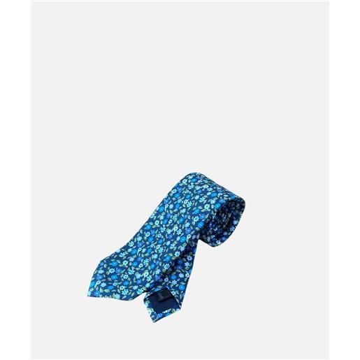 Ulturale cravatta tre pieghe classic, cotone e seta, blu fiori