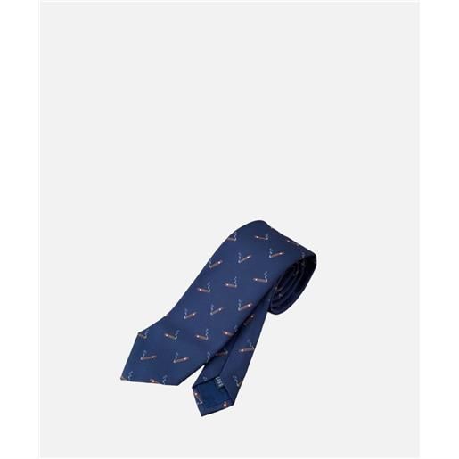 Ulturale cravatta tre pieghe classic, seta jacquard, blu sigaro cubano