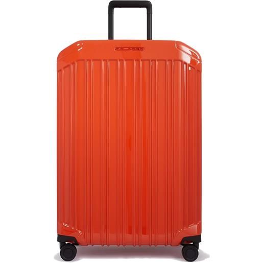Piquadro pqlight valigia trolley grande 4 ruote, 75 cm, tsa, arancione