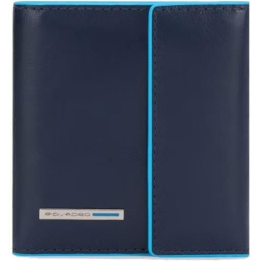 Piquadro blue square portafoglio slim compatto, pelle blu