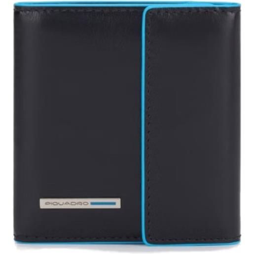 Piquadro blue square portafoglio slim compatto, pelle nero
