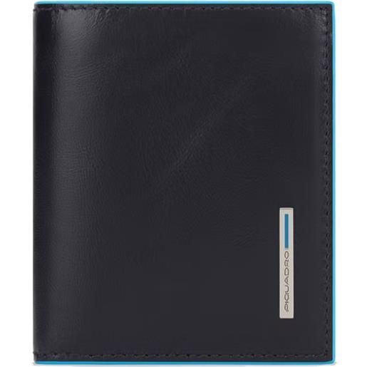 Piquadro blue square portafoglio verticale, 6 cc, pelle nero