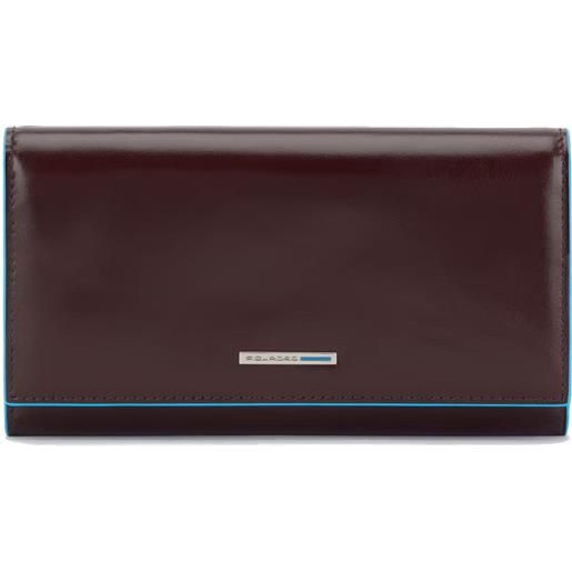 Piquadro blue square portafoglio per smartphone, porta monete, 20 cc, pelle marrone mogano