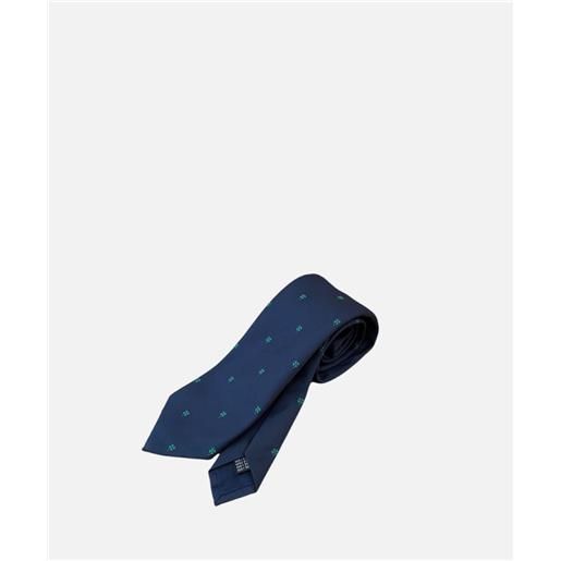 Ulturale cravatta tre pieghe classic, seta jacquard, blu quadrifoglio