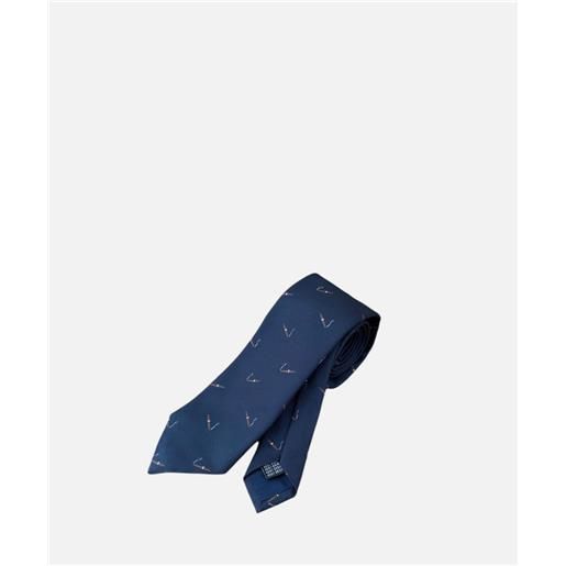 Ulturale cravatta tre pieghe classic, seta jacquard, blu sigaro toscano