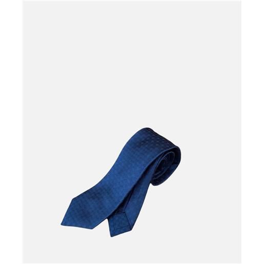 Ulturale cravatta 3 pieghe english, 100% seta jacquard, blu intrecciata