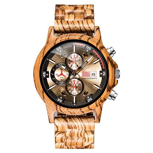 XIRUVE orologio in legno da polso uomo calendario cronografo quarzo naturale (zebra)