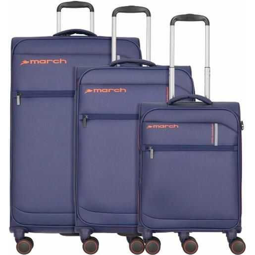 March15 Trading silhouette 4 ruote set di valigie 3 pezzi con piega di espansione blu