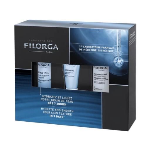 Filorga hydra-hyal cofanetto con siero idratante rimpolpante + crema idratante + acqua micellare