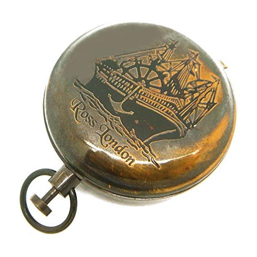 indofrance orologio da tasca con bottone a pressione nautica stile ottone pesante marine/escursionismo bussola, ross, london