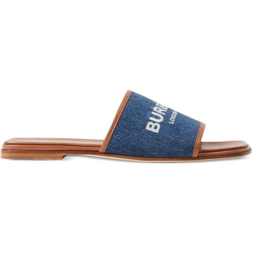 Burberry sandali slides denim con stampa - blu