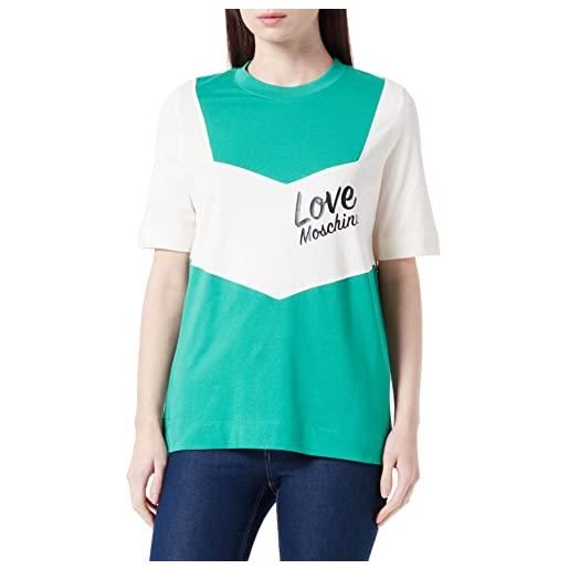 Love Moschino regular fit short-sleeved with contrast color inserts t-shirt, green beige, 38 da donna