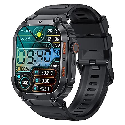 GaWear 1.96 smart watch uomo 320 * 386hd militari smart watch tracker di attività con chiamate bluetooth, 120+ modalità sport, cardiofrequenzimetro, spo2, notifiche whats. App per android ios（nero）