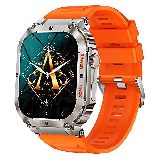 GaWear 1.96 smart watch uomo 320 * 386hd militari smart watch tracker di attività con chiamate bluetooth, 120+ modalità sport, cardiofrequenzimetro, spo2, notifiche whatsapp per android ios（argento）