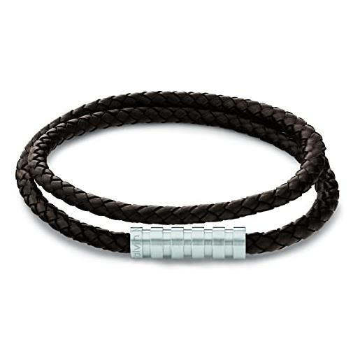 Calvin Klein braccialetto in pelle da uomo collezione wrapped & braided marrone - 35000094