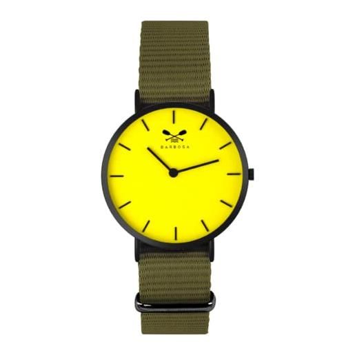 BARBOSA NORD SUD EST barbosa - orologio sportivo slim giallo - cinturino in nylon verde militare - swatch minimale - unisex