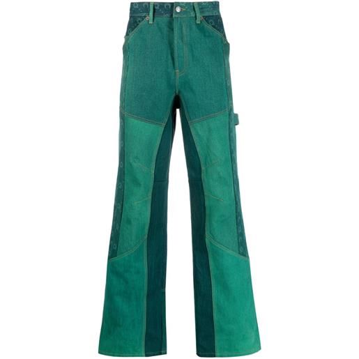 Marine Serre jeans dritti con design patchwork - verde