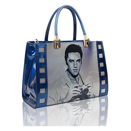 Redfox 3d effetto elvis presley stampa tote bag/shopper borsa per le donne dimensioni 29.5x35x12 cm indaco blu. L