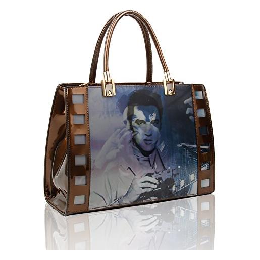 Redfox 3d effetto elvis presley stampa tote bag/shopper borsa per le donne dimensioni 29.5x35x12 cm indaco blu. L