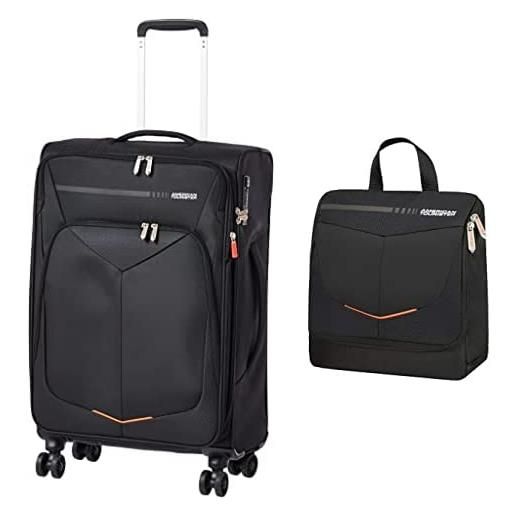 American Tourister spinner, valigia, nero (black), m exp(67.5 cm - 71.5/77l) + summerfunk, kit di prodotti per l'igiene personale, nero (black), 25 cm