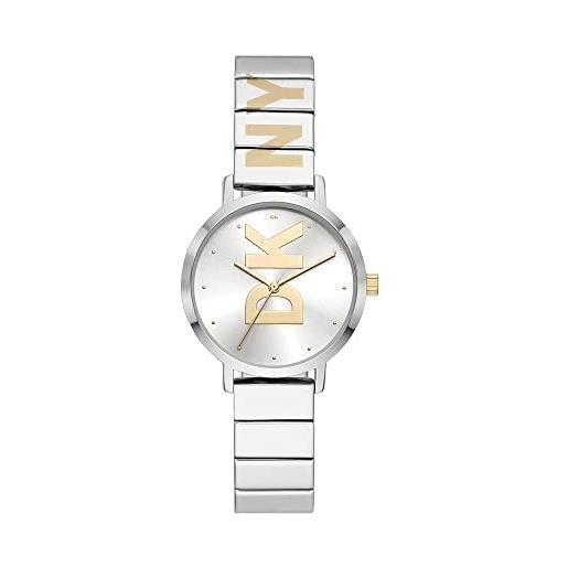 DKNY orologio the modernist da donna, movimento a tre lancette, cassa in lega argentata da 32 mm con bracciale in acciaio, ny2999