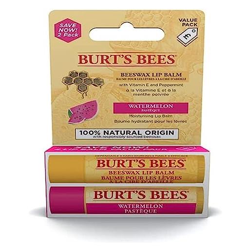 Burt's Bees confezione multipla di balsamo per le labbra, balsamo per le labbra con cera d'api e anguria, con vitamina e, confezione doppia, 2 x 4,25 g
