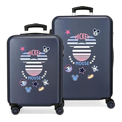 Disney mickey mickey denim set di valigie blu 55/68 cm rigida abs chiusura a combinazione laterale 104 6 kg 4 ruote doppie bagaglio a mano