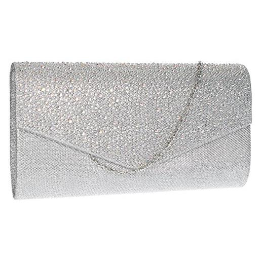 Pochette Donna Asimmetrica Manico Clip Strass Brillantini Elegante