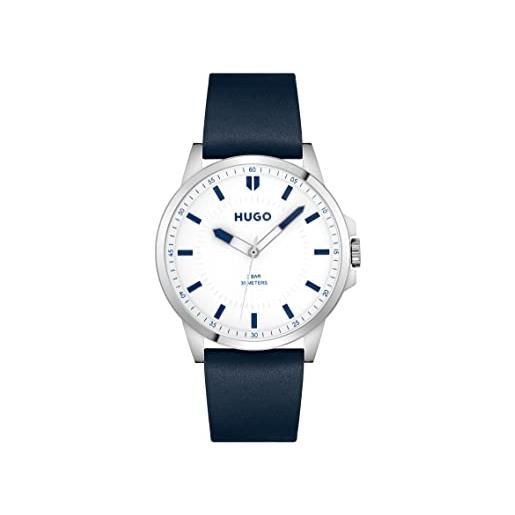 Hugo orologio analogico al quarzo da uomo con cinturino in pelle blu navy - 1530245